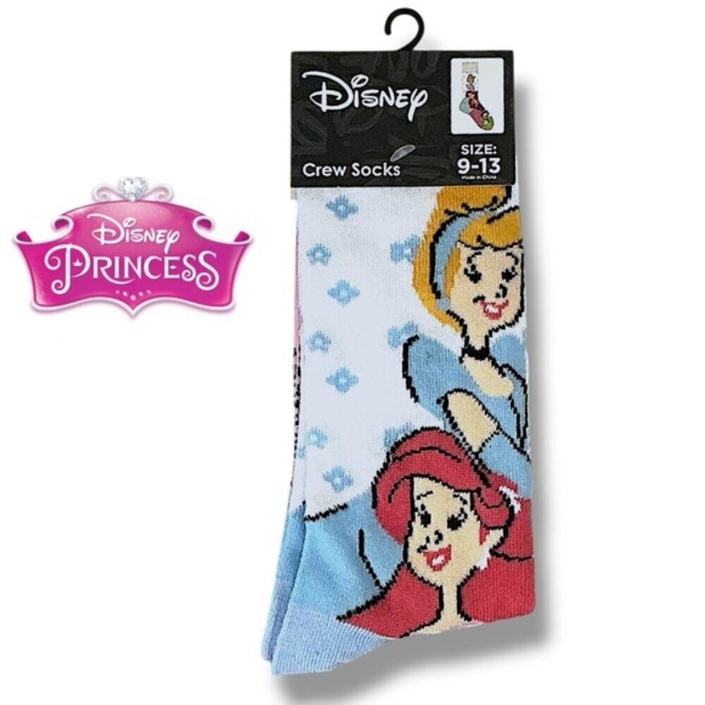 Disney Frozen Princess Crew Socks Casual Novelty White Blue Adult 9-13 One Size - Picture 2 of 16